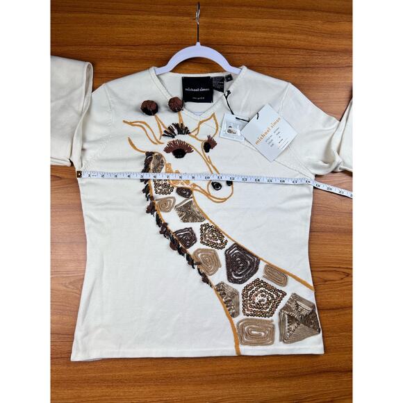 Michael Simon Vintage Giraffe Beaded Spun Silk Blend Sweater - Size Medium -OG - Picture 11 of 11